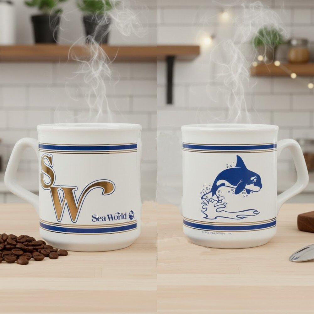 Sea World SHAMU Mug Vintage 1982 Orca Whale England Coffee‎ Cup Orlando Florida